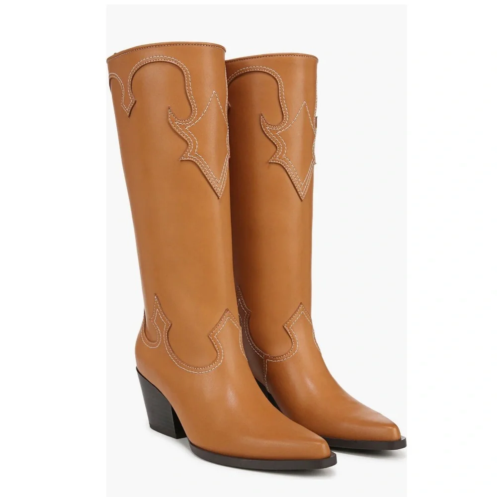 Zodiac Dawson Cowboy Boots Pointy Toe & Knee High Cuoio Brown Women’s Size 6.5